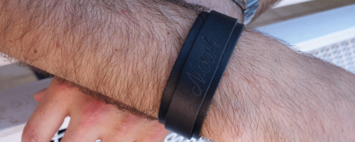 Engraved leather bracelet