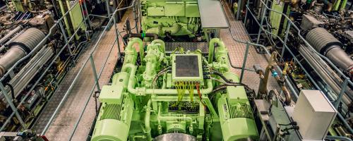 Cruise ship engine room with easy access for technicians